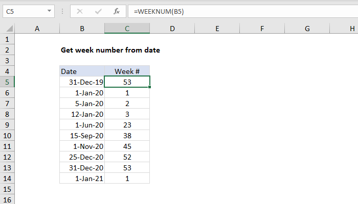 how to get month from week number in excel